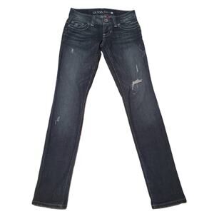GUESS Los Angeles Daredevil Skinny Leg Stretch Distressed Blue Jeans